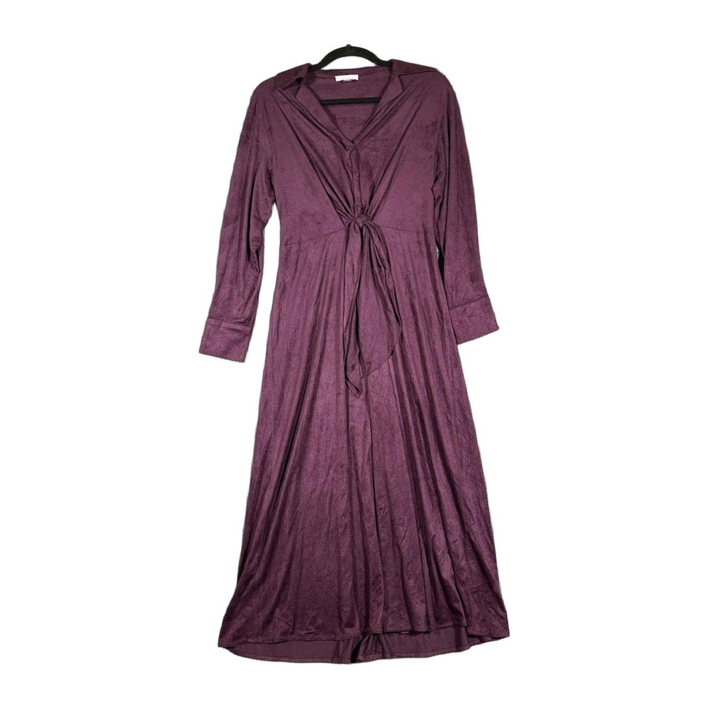 Calvin Klein Womens Faux Suede Tie Front Midi Dress Purple Eggplant Size 4 NWOT